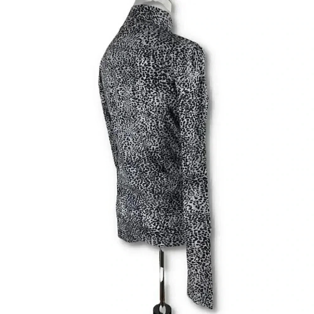 St. John top sz S black gray Leopard print long sleeve mock turtleneck stretch